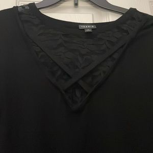 Black Short Sleeve Blouse with Lace Criss-Cross Insert
